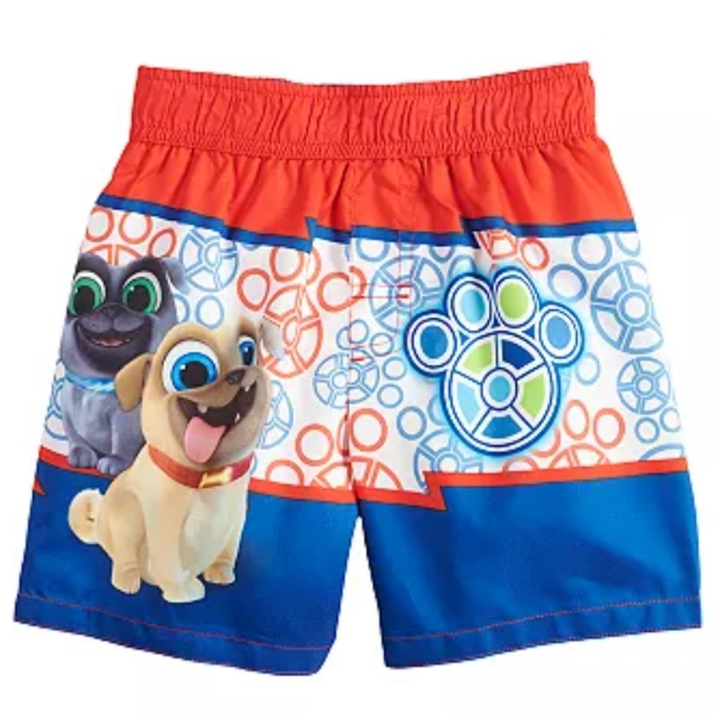 Disney Junior Puppy Dog Pals Swim Trunks Bingo Rolly, Red/Blue, 4T